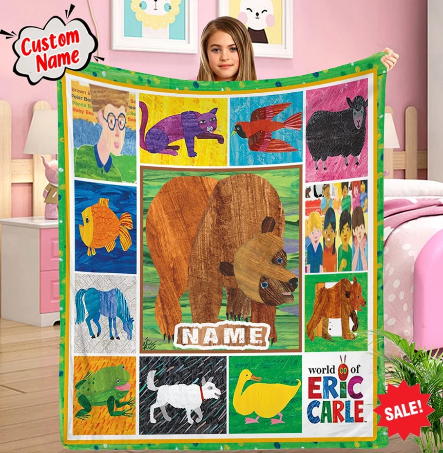 Personalized Eric Carle Brown Bear Quilt Blanket Brown Bear Birthday Party Custom Brown Bear Kids Blanket Custom Blanket